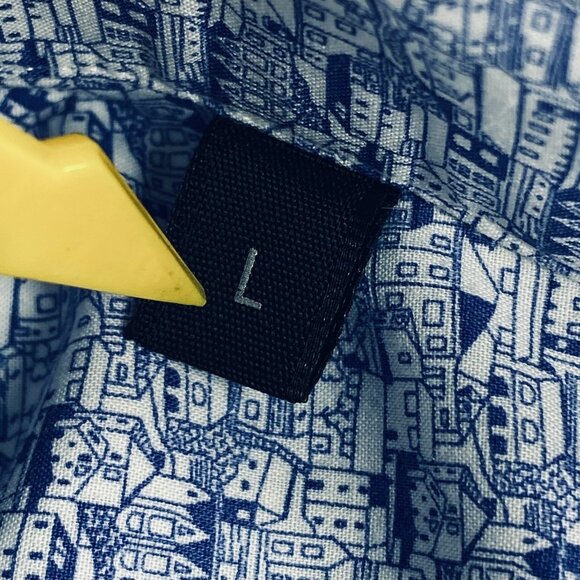 Ike Behar Shirt Mens Large Blue Village Houses Print Casual Sport Button Up - Picture 9 of 12